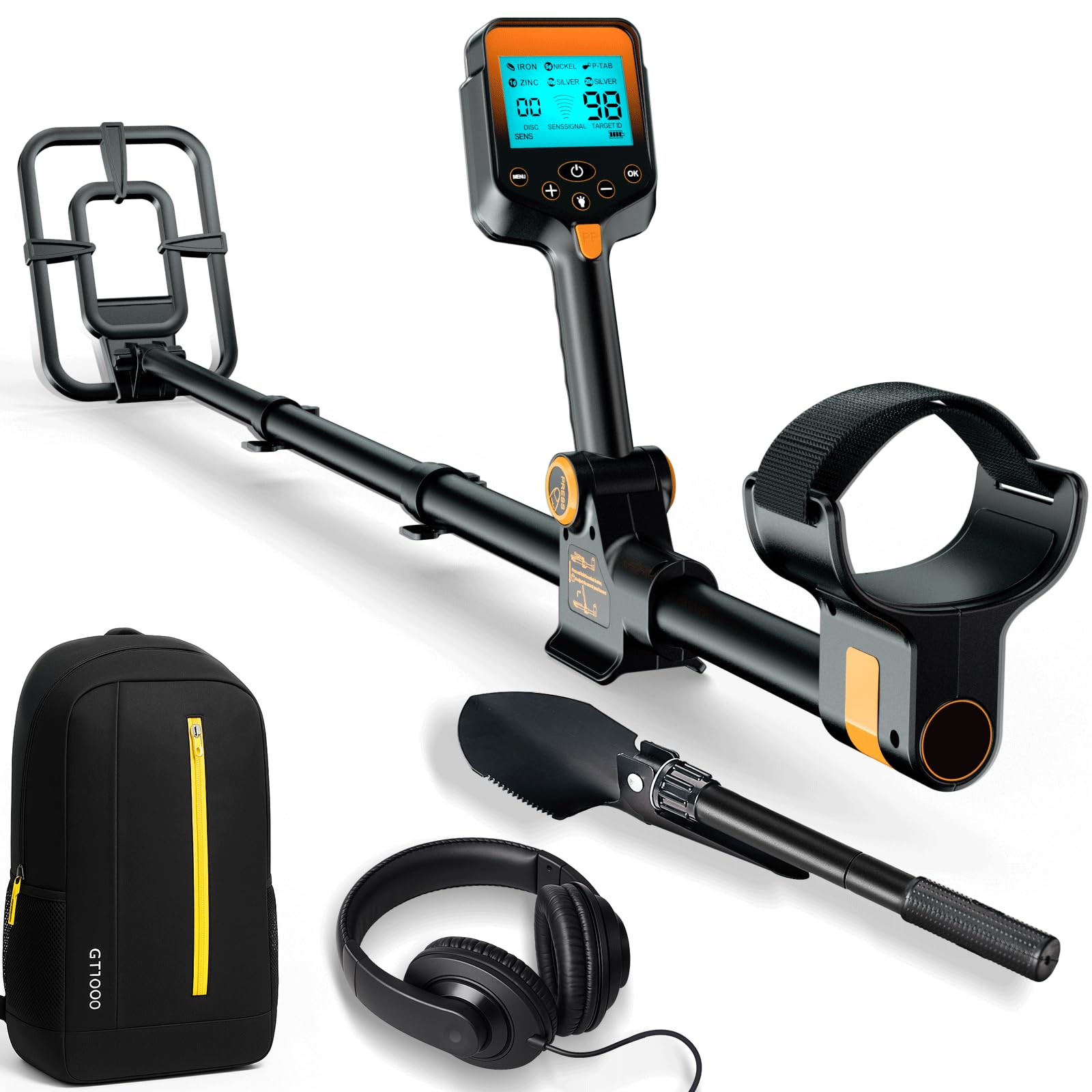 Photo 1 of Metal Detector for Adults Waterproof - 2000mAh Chargeable Professional Cordless Gold Detector with LCD Display, Retractable Foldable Higher Accuracy Metal Detector with 10" IP68 Coil - Orange