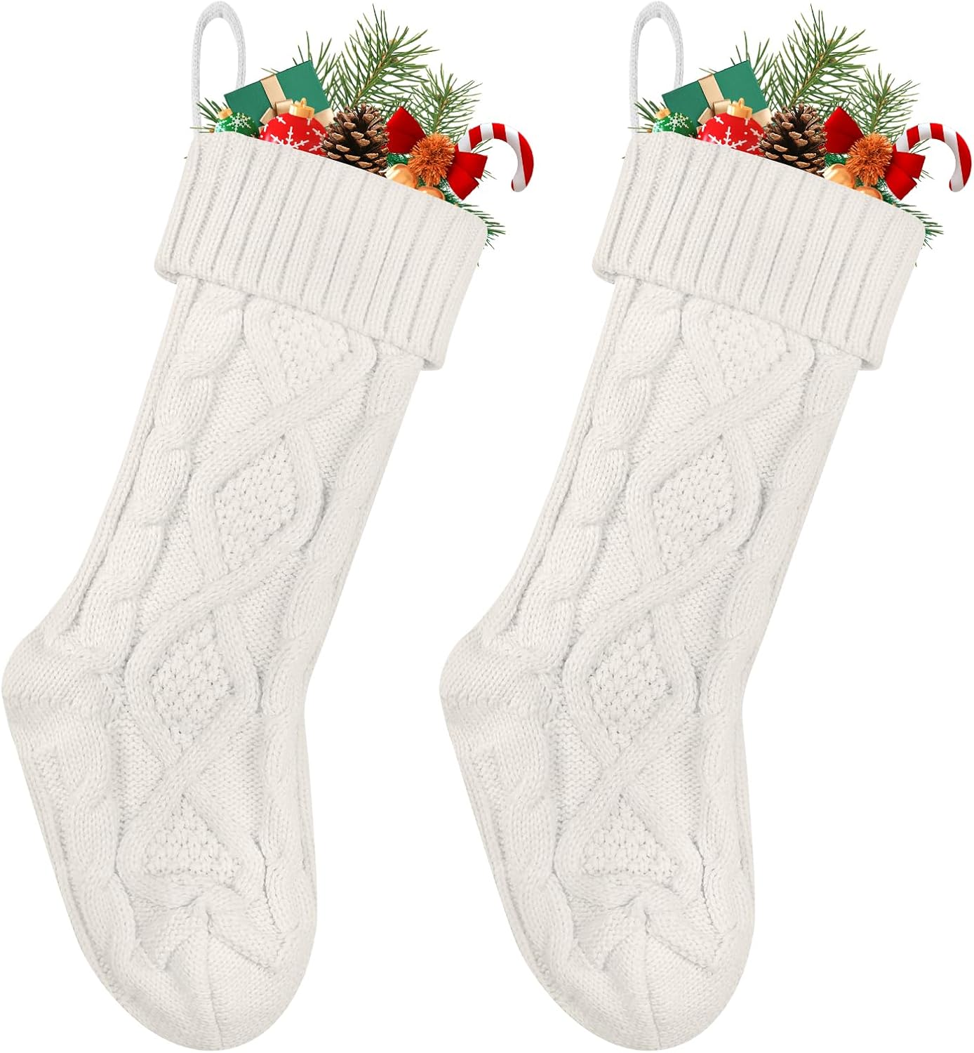Stockings & Holders - CRSTAFU Christmas Stockings 2 Pack, 18 Inches Large Family Xmas Stockings, Hanging Knitted Stockings(2White)