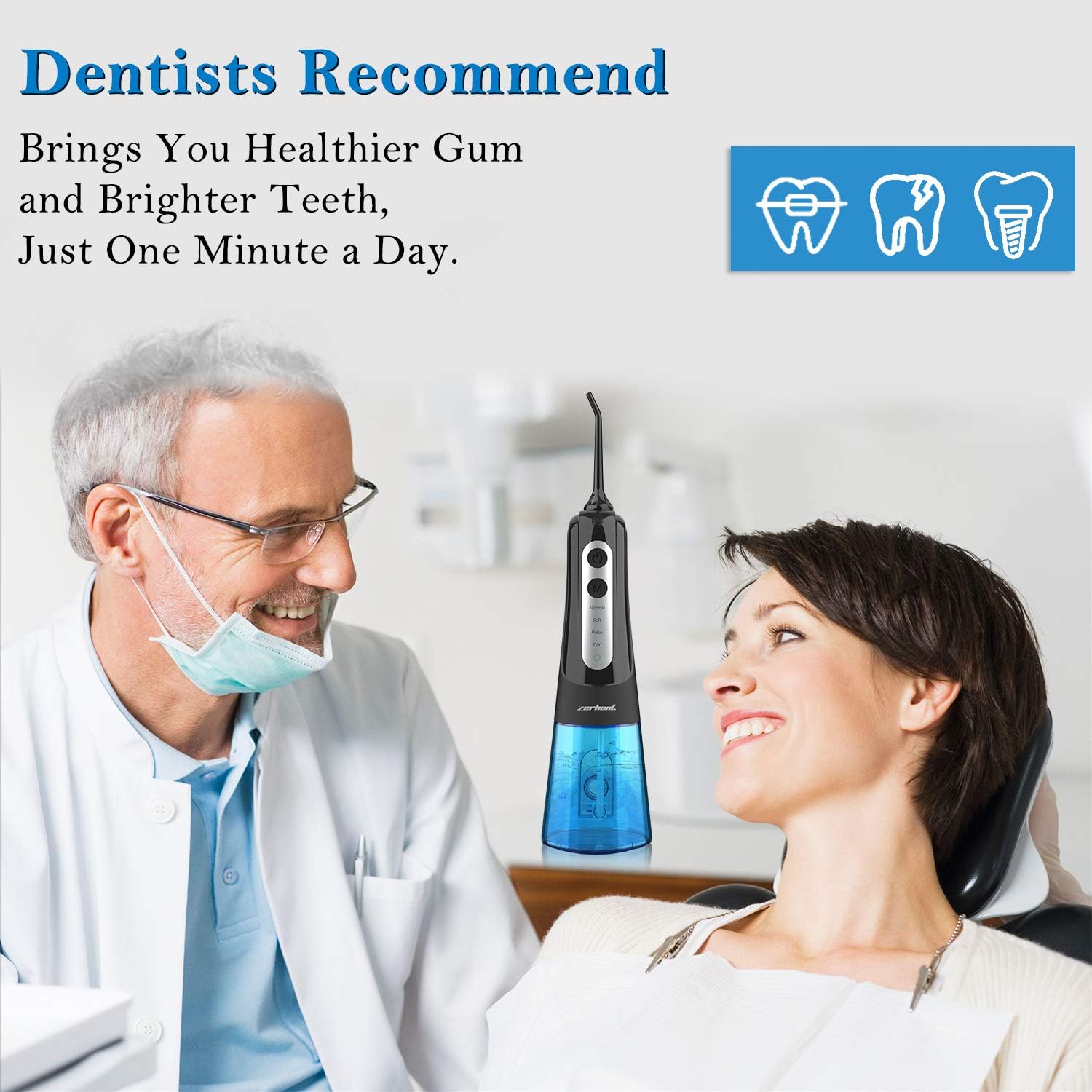 Water Flosser Teeth Cleaner, Cordless Dental Oral Irrigator with DIY Mode, Rechargeable Water Flosser for Braces, Bridges, Implants Care, IPX7 Waterproof with 4 Interchangeable Jet Tips: Health & Personal Care
