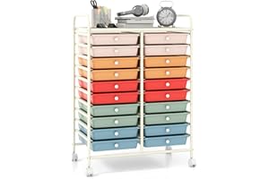 Giantex 20 Drawers Rolling Cart, Mobile Storage Drawer Cart, Classroom Organizer Cart for Office School Supplies Teacher Tools Scrapbook Paper Craft Small Printer, Utility Cart on Wheels, Macaron