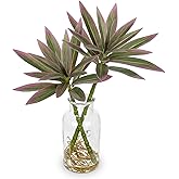 Artificial Pink Plants Stems in Glass Vase with Faux Water,Fake Silk Plant Dracaena Leaves for Centerpiece Table Decorations Farmhouse Wedding Home Greenery Decor