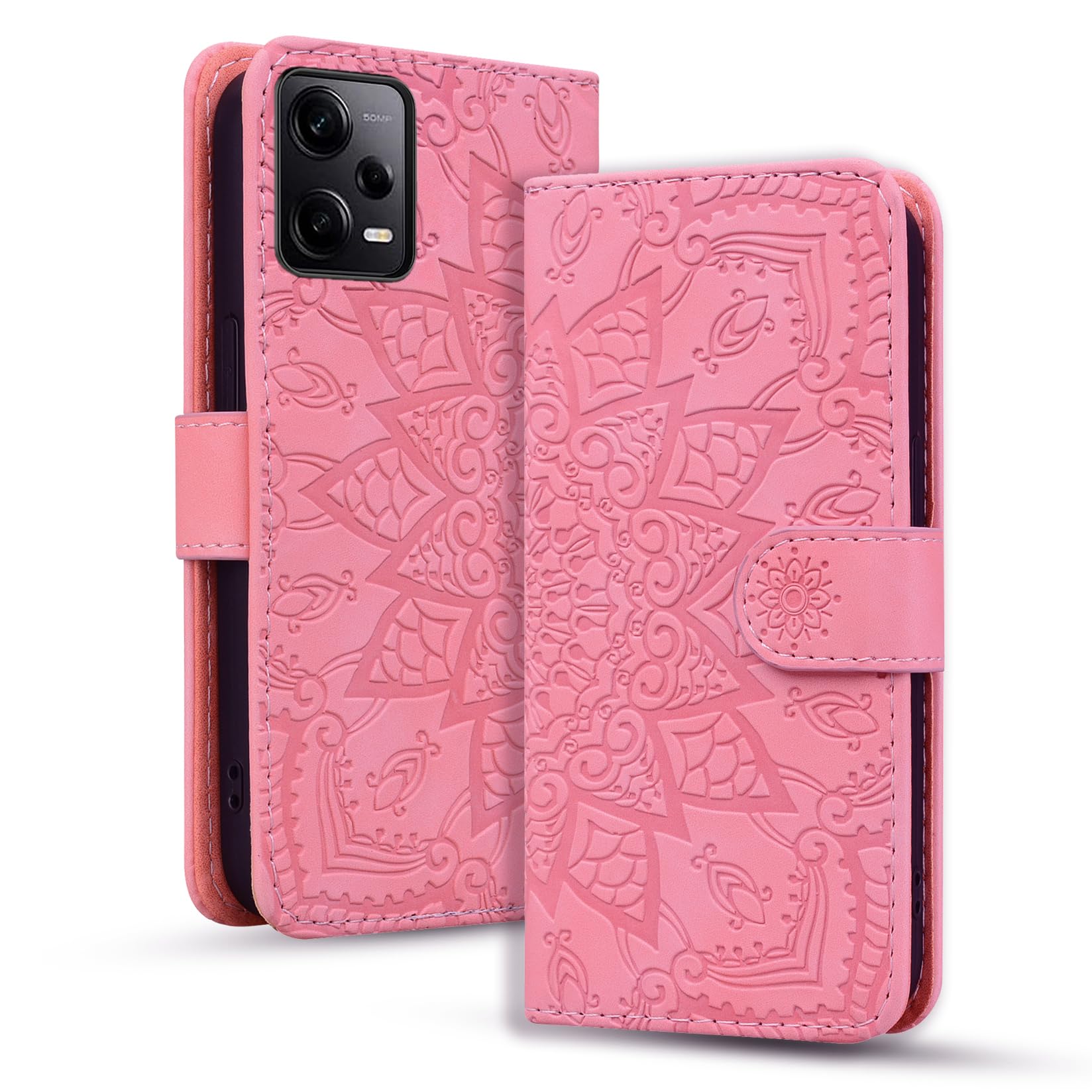 Rosbtib Case for Xiaomi Redmi Note 12 Pro 5G/ Poco X5 Pro 5G Premium PU Leather Case with Magnetic Closure Stand Function Flip Cover Mandala Embossing Redmi Note 12 Pro 5G/ Poco X5 Pro 5G - Pink