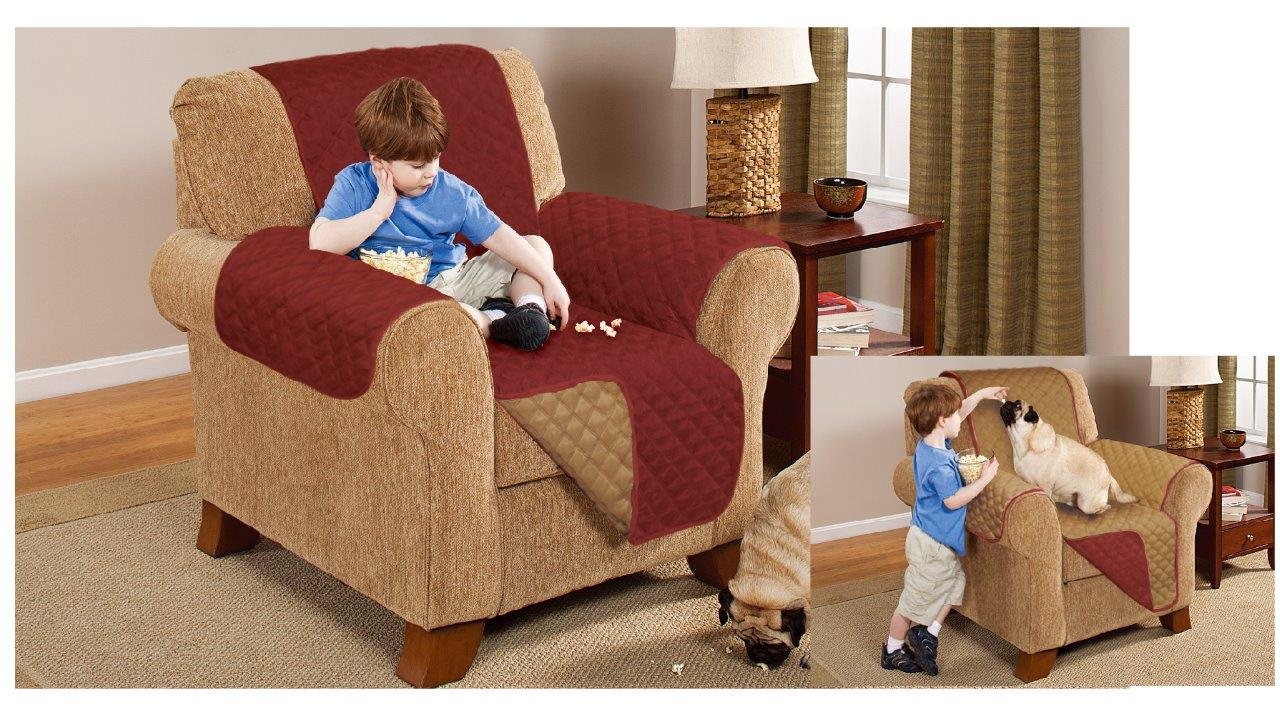 Gaveno Cavailia Anti-Slip Quilted Sofa Cover Reversible Protector, Polyester, Burgundy/Brown, 1 Seater