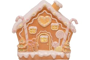 Mark Feldstein & Associates Frosted Pink Whimsical Gingerbread Family Winter Village Cottage, 8 Inch