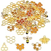 CRAFTYMELODY 60Pcs Honeycomb Bee Charms 6 Style Enamel Alloy Cute Beehive Pendants Metal Mini Honey Comb Dangle Charms for Bracelets Keychain Necklace Dangle Earring DIY Craft Jewelry Making Supplies
