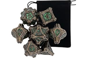 7pcs Green Tree Stump Metal Root Dice Set, Polyhedral Dice, Compatible with Role-Playing RPG Board Game Card Game