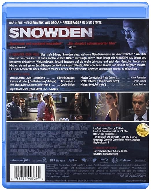 Snowden Blu Ray Amazon De Gordon Levitt Joseph Woodley Shailene Cage Nicolas Eastwood Scott Wilkinson Tom Quinto Zachary Stone Oliver Gordon Levitt Joseph Woodley Shailene Dvd Blu Ray