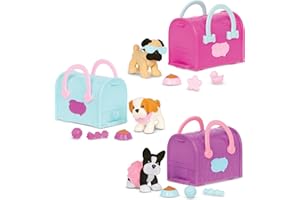 Pucci Pups – Collectible Puppy Set – Boston Terrier, Pug, Shih Tzu – Carrier Purse – Dog Accessories Included 3+ Years