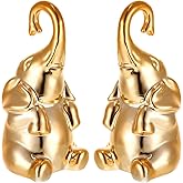 QsiuYbng Loving Pair of Elephant Decor Small Gold Elephant Statues for Modern Boho Style Home Decor Decorative Ornaments for Mothers Day.Father's Day, White Elephant Gifts(2 Pcs)