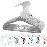 VIS'V Baby Hangers, 11 Inch Velvet Kids Hangers with 6 Pcs Clothes Size Dividers, Infant Toddler Nursery Closet Organization, Non Slip, Gray, 30 Pcs