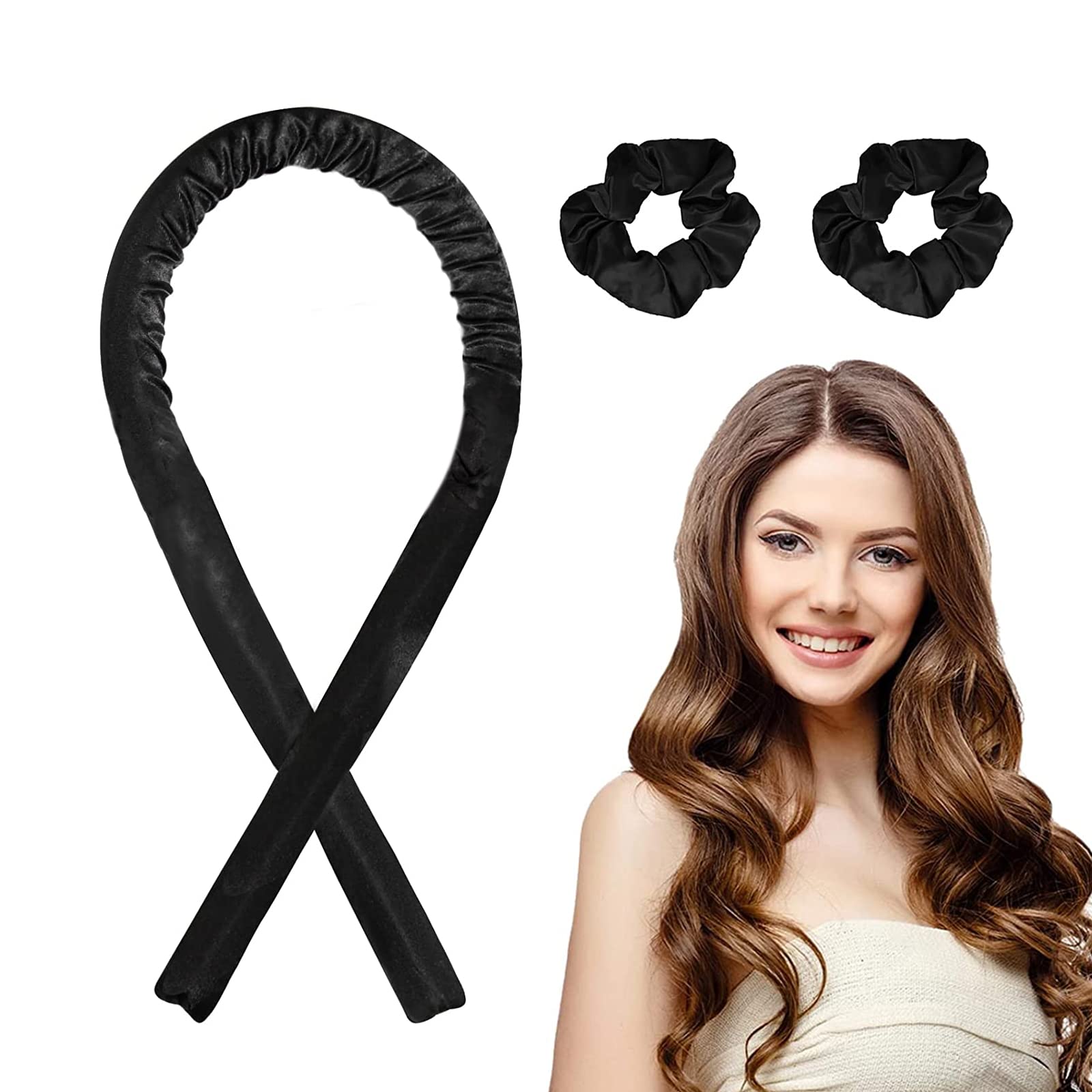 Heatless Curlers Headband，Heatless Curls，Hair Curlers No Heat，Hair Curling Products，Hair Curler For Long Hair，Lazy Curler，No Heat Wave Hair Curlers Styling Tools For Long Medium Hair (Black)