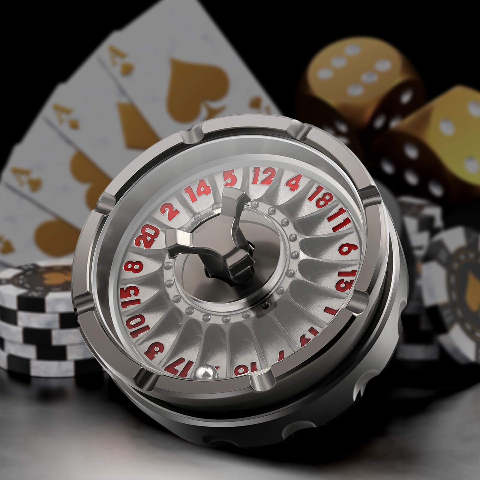 DNDND Roulette D20 Dice,50MM Metallic 20 Sided Dice with Gorgeous Gift Box for Dungeons and Dragons D&D and Table Game (Black With Red Num)