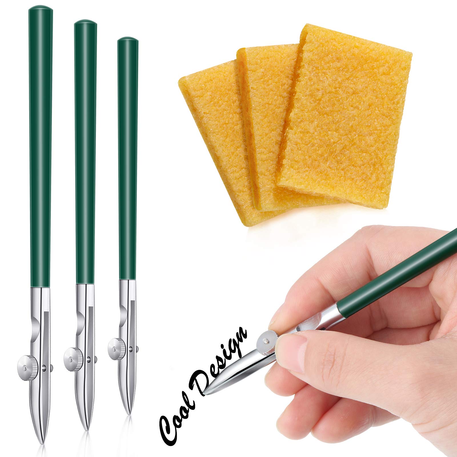 View 1 of Zonon 6 Pieces Art Ruling Pen 3 Sizes Masking Fluid Pen and 50 x 35 x 5 mm Glue Residue Eraser, Ruling Ink Set for Watercolor Drawing Mounting Art Artists Supplies(Green)