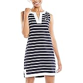 Nautica Womens Breton Stripes Sleeveless V-Neck Stretch Cotton Polo Dress