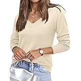 NILOINE Sweaters for Women Polka Dot Top Fall V Neck Trendy Long Sleeve Casual Lightweight Cute Knit Pullover Sweaters