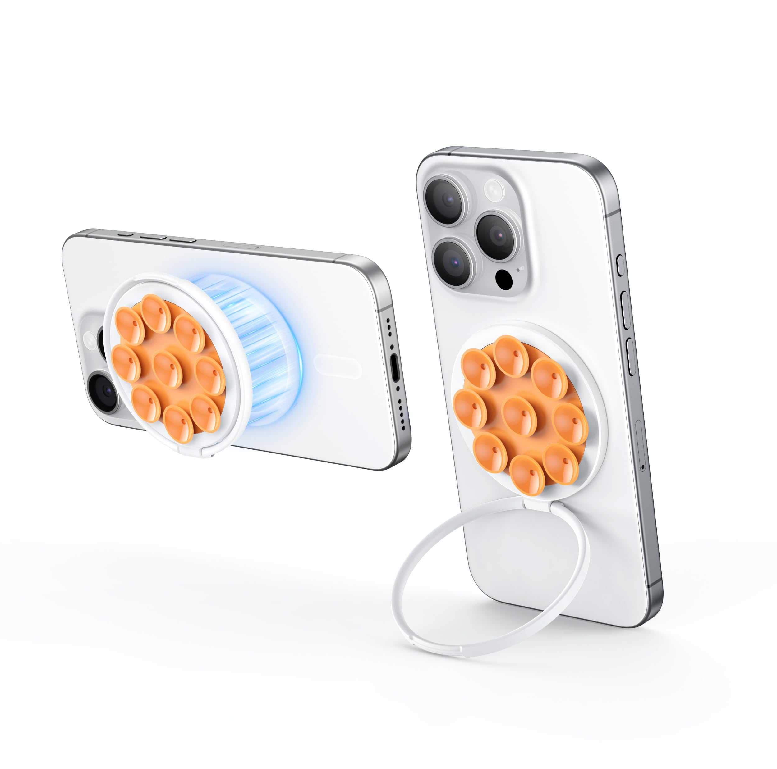 Photo 1 of Phone Suction Grip,Magnetic Suction Phone Mount for MagSafe Case, Silicone Octo Cup Buddy StickyGrip Holder for iPhone, Hands-Free Cell Phone Accessory Holder for Selfies and TikTok Videos,Orange