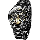 OUPINKE Mens Automatic Watches Diamond Skeleton Self Winding Luxury Dress Wrist Watch Sapphire Crystal Tungsten Steel