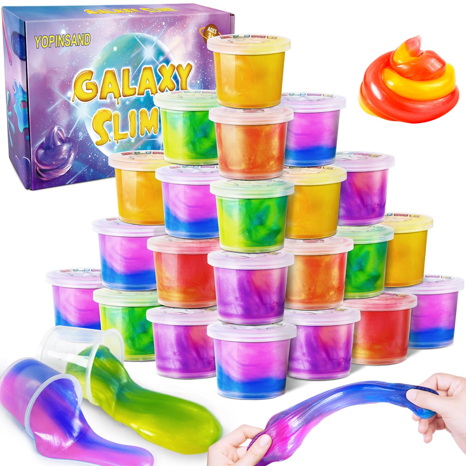 YOPINSAND 24 Pack Galaxy Slime Kit, Slime Party Favors for Kids, Stretchy & Non-Sticky, Slime Toy for Boys Girls 5-12