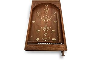 Thorness Vintage Style Tabletop Wooden Pinball Game | Bagatelle | 34cm x 20cm | Spring Plunger | Brass pins and Steel Balls |