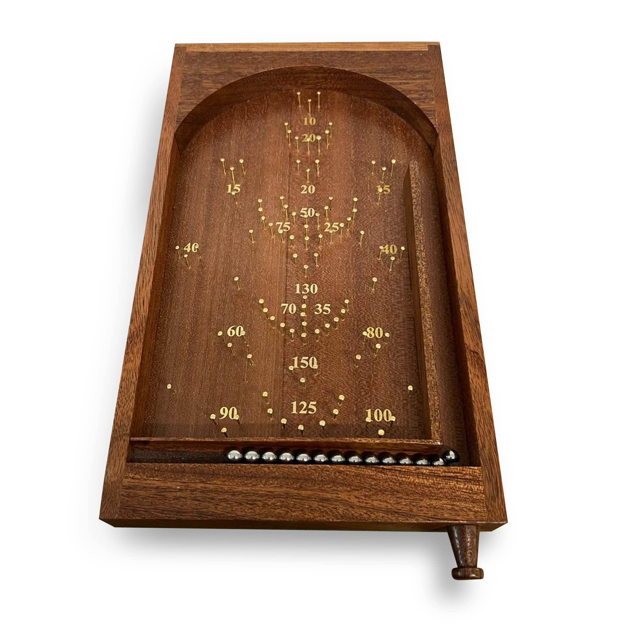 Vintage style tabletop wooden pinball game | Bagatelle | 34cm x 20cm | Spring plunger | Brass pins and steel balls | Shesham Rose wood board