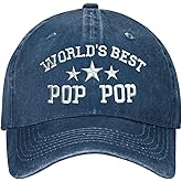 Grandpa Gifts, World's Best Pop Pop Gifts Embroidered Hat for Men, Funny Grandpa Gifts Cotton Adjustable Baseball Cap Hats