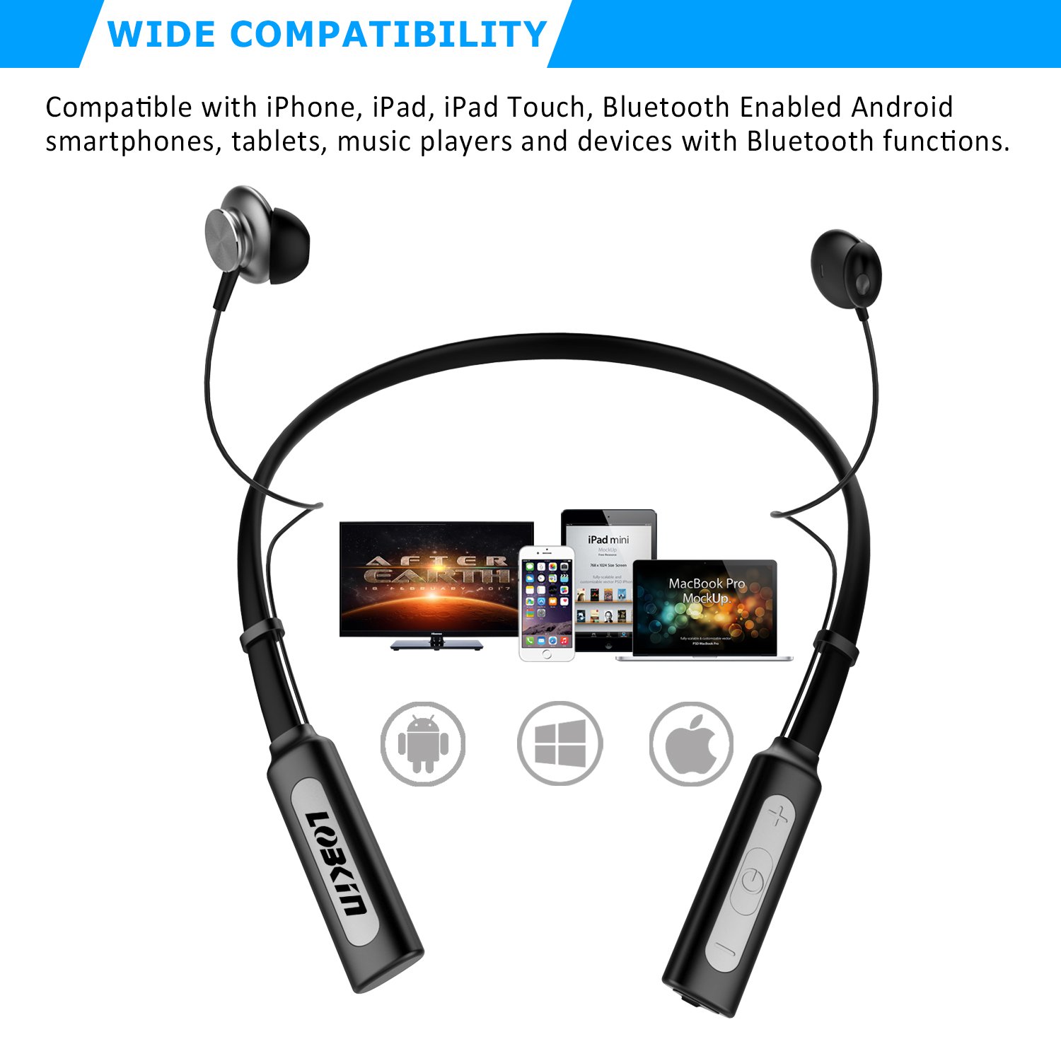 Ecandy Wireless Neckband Bluetooth Headset V4.1 Stereo Earbuds Vibration Sports Handsfree Headphone with Microphone,Magnet Attraction Compatible for Most Bluetooth Devices