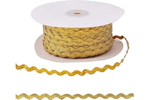FREEBLOSS 100 Yards Rickrack Trim Ribbon Wave Bending Fringe Ribbon 0.2'' Width Sewing Trim & Embellishments for Crafts, Gold
