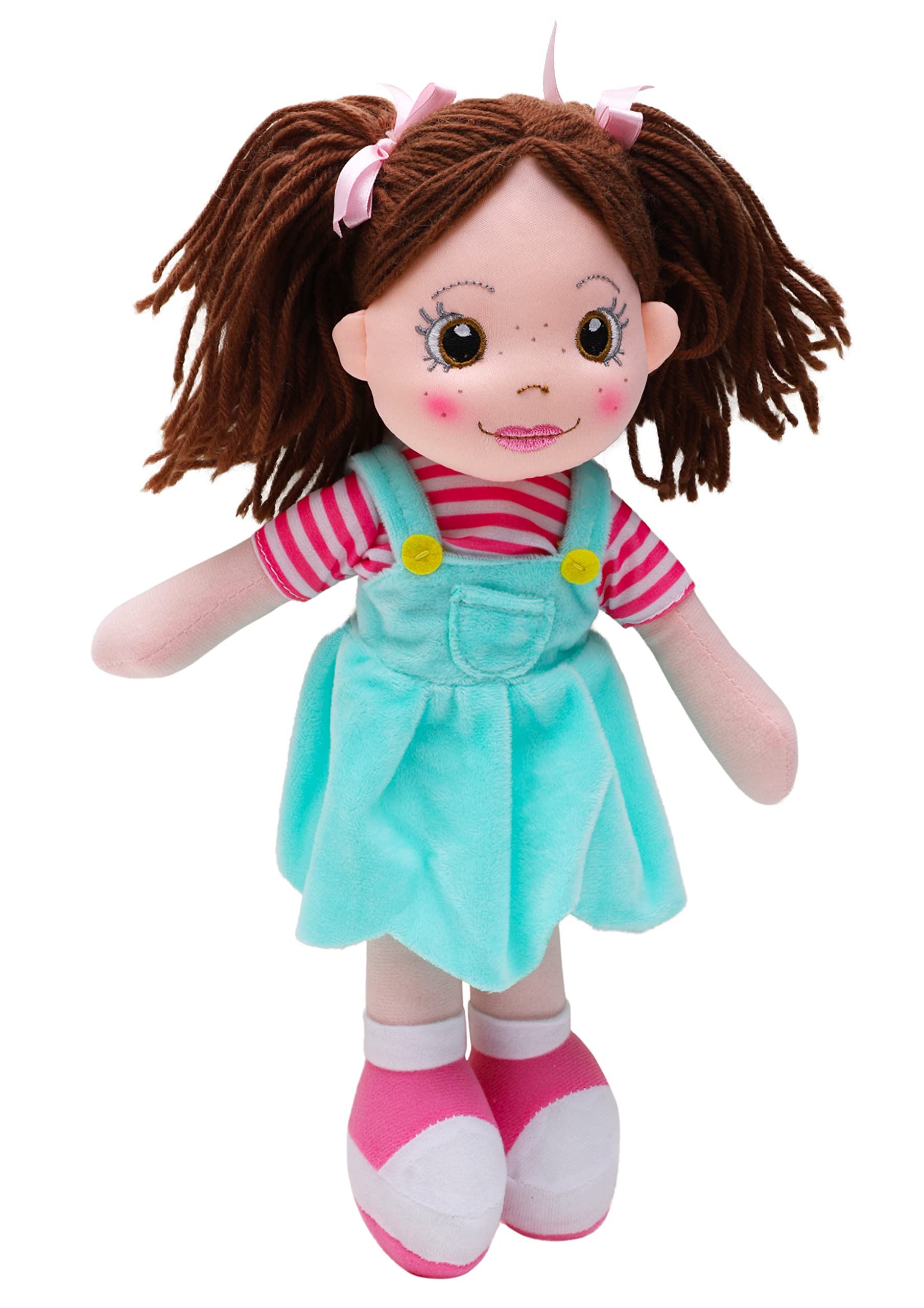 Toyland® 35cm Plush Ragdoll in Blue Pinafore Dress - Kids Soft Toy Dolls - Age 18m +
