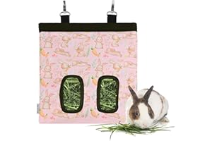 PACKSTAR Rabbit Hay Feeder Bag,Rabbit Hay Feeder,Bunny Hay Bag,2 Holes Large Capacity 600D Rpet Hay Hanging Feeder Storage for Rabbit,Guinea Pig, Chinchilla