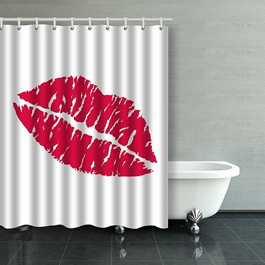 Amazon Com Emvency Shower Curtain Waterproof Red Lipstick Kiss On