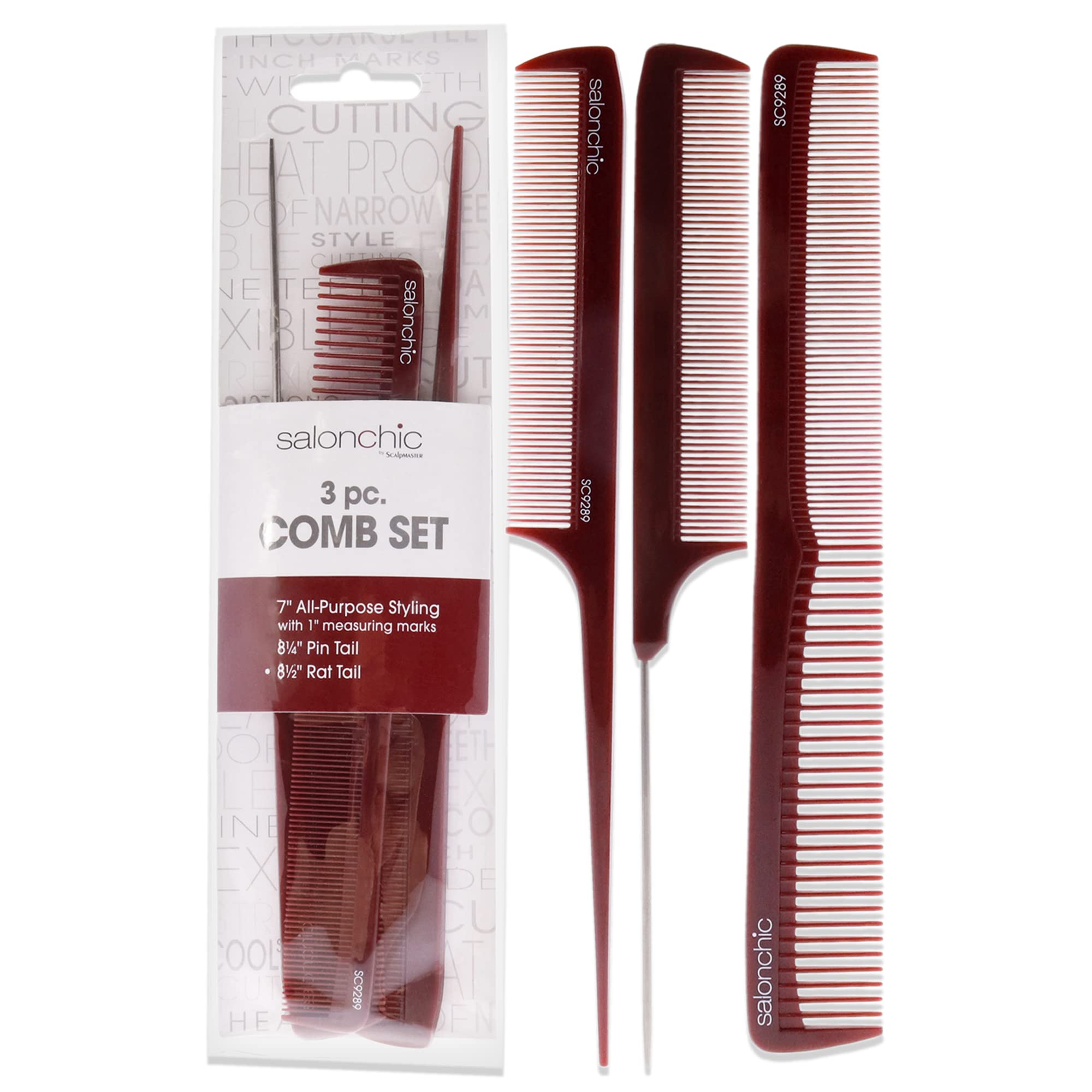 SalonChic Comb Set for Unisex 3 Pc Comb Brown
