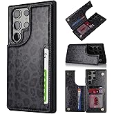 iCoverCase Compatible with Samsung Galaxy S23 Ultra Case with Card Holder, S23 Ultra Wallet Case for Women Men [RFID Blocking] PU Leather Protective Phone Case for S23 Ultra 5G (Black Leopard)