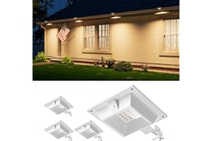 FALOVE 4 Pack Solar Powered Gutter Lights Outdoor Decorative Waterproof 12 LEDs Yard Lamp for Fence, Railing, Outside Wall, Deck, Garden, Path, Backyard, Walkway, Patio, No Drilling Installation (Warm White)