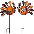 Lulu Home Thanksgiving Turkey Decors, Set of 2 Metal Turkey Stakes Fall Decor, Happy Thanksgiving Autumn Fall Outdoor Decorations