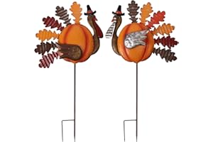 Lulu Home Thanksgiving Turkey Decors, Set of 2 Metal Turkey Stakes Fall Decor, Happy Thanksgiving Autumn Fall Outdoor Decorations