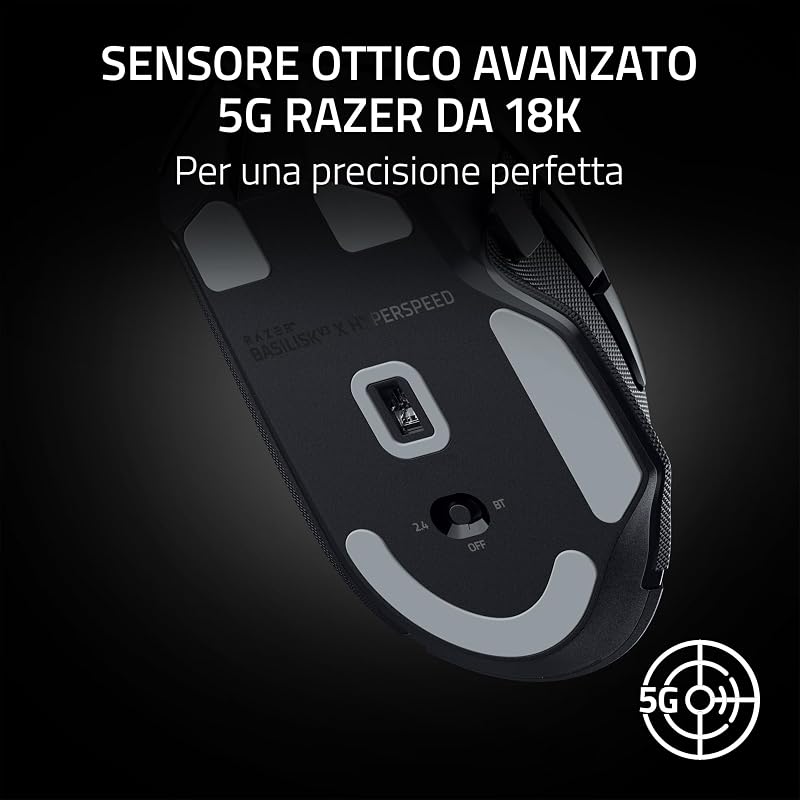 Basilisk V3 X HyperSpeed - Mouse wireless da gaming personalizzabile (9 comandi personalizzabili, HyperSpeed Wireless e BT, Sensore ottico avanzato 5G da 18K, Tecnologia Chroma RGB) Nero