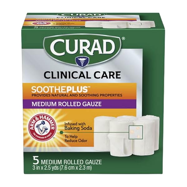 CURAD SOOTHEPLUS ROLLED GAUZE WITH ARM & HAMMER BAKING SODA, 3″ X 2.5 YDS, 5 COUNT (PACK OF 1)