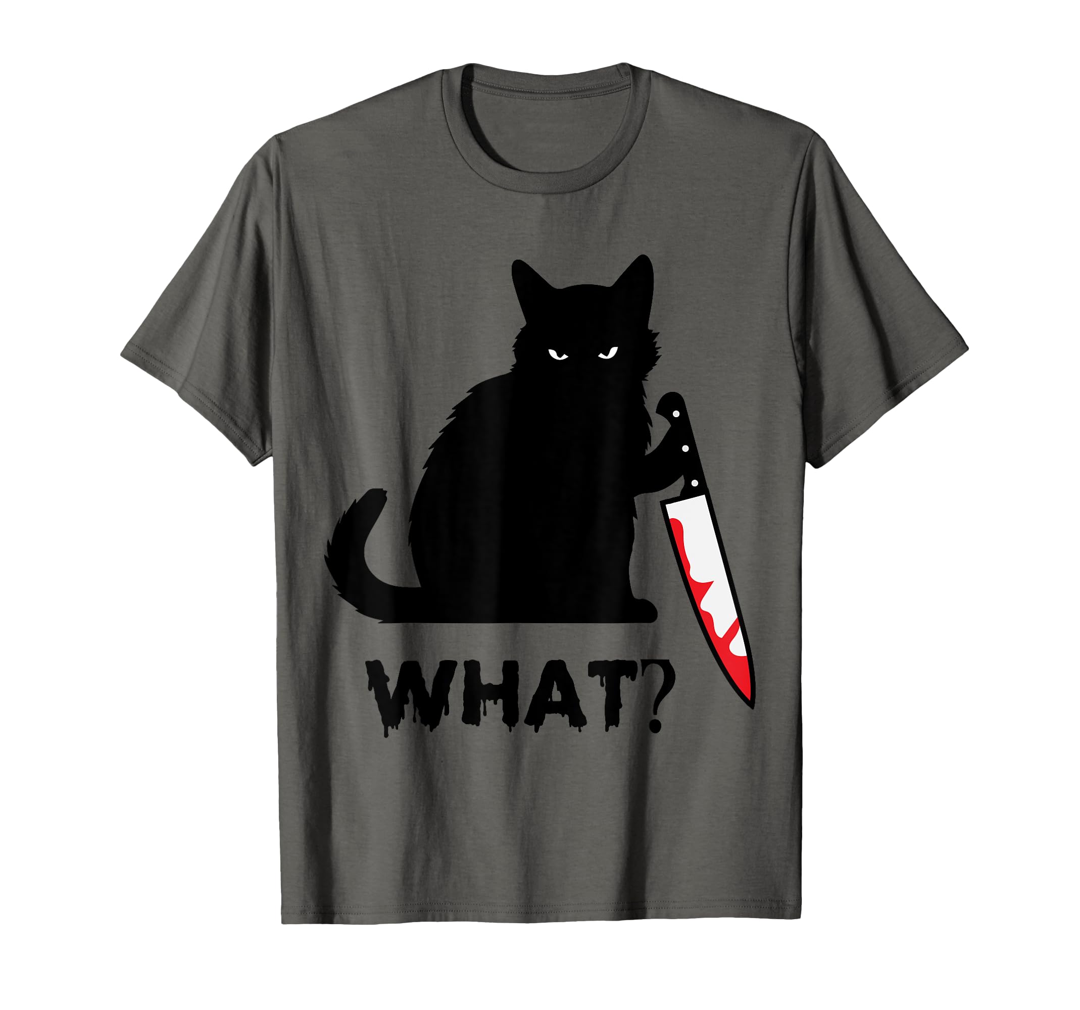 Photo 1 of ***SIZE LARGE AND SHIRT IS WHITE ***What? Funny Black Cat With Knife Black Cat Gifts Men Women T-Shirt