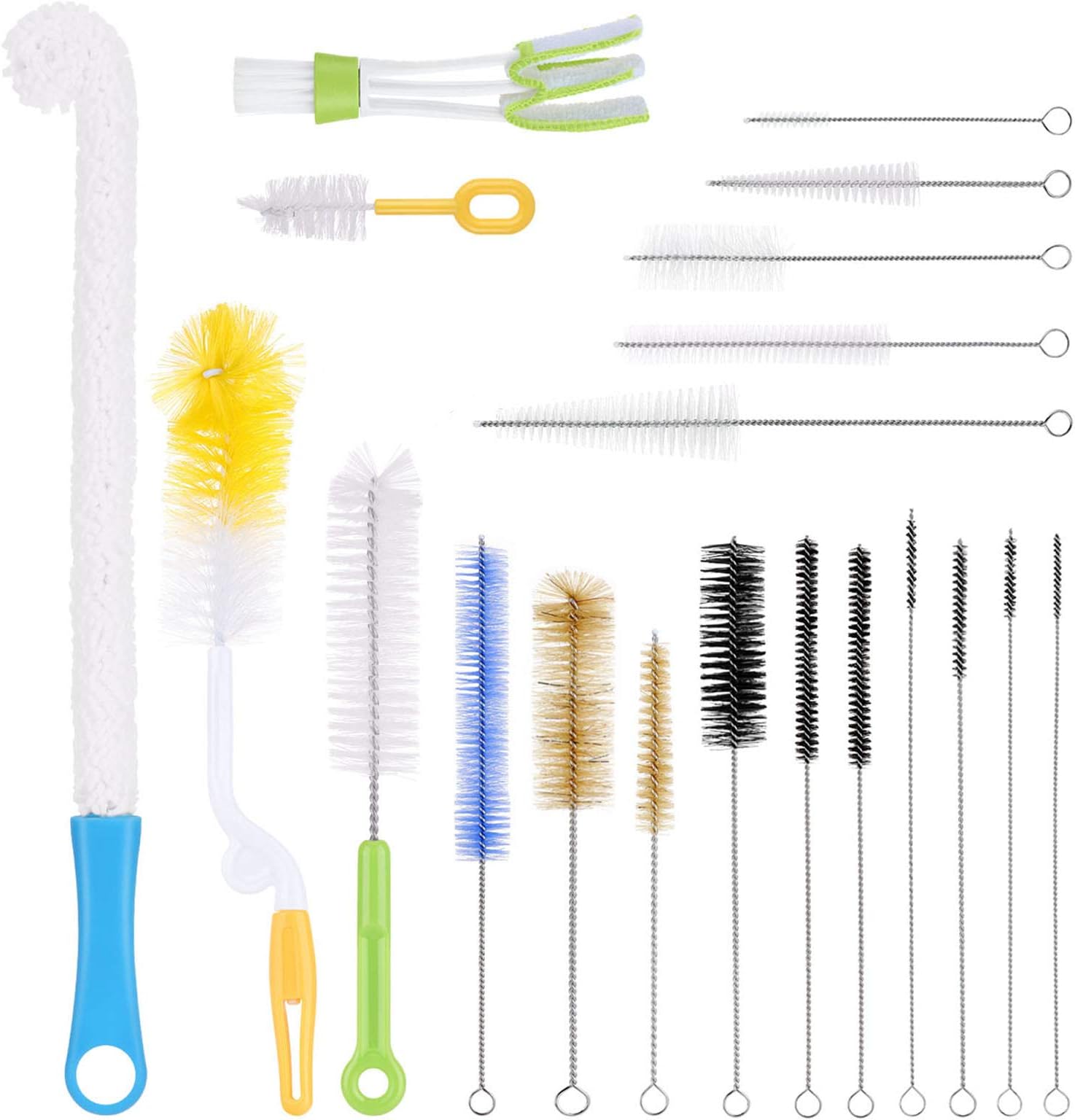 20 Pcs Bottle Cleaning Brush Set,Multipurpose Versatile Stainless Steel Brushes for Washing Bottle Cup Mug Straw Brewing Wine Beer Newborn Feeding Tube and More with Microfiber Cloth by OITUGG