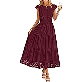 MEROKEETY Women's Summer Lace Eyelet Maxi Dress 2026 Spring Casual Boho Flutter Sleeve Tiered Flowy Beach Vacation Dresses