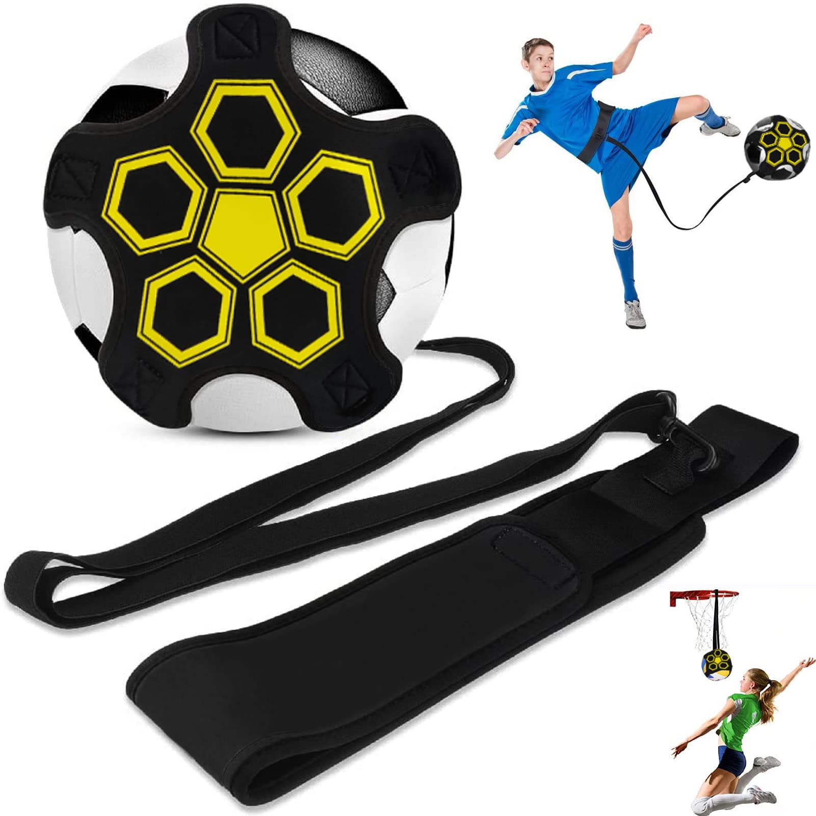 Taeku Football Kick Trainer, Adjustable Soccer Training Aid Solo Practice Control Skills Waist Practice Belt for Volleyball Rugby Futsal Balls (5 Straps)