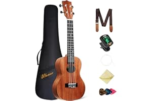Ulumac Tenor Ukulele, Solid Mahogany Professional 26 Inch Ukelele Starter Bundle Kit for Adults with Gig Bag, Digital Tuner, Replacing Strings, 3 Guitar Picks, Strap, Cloth
