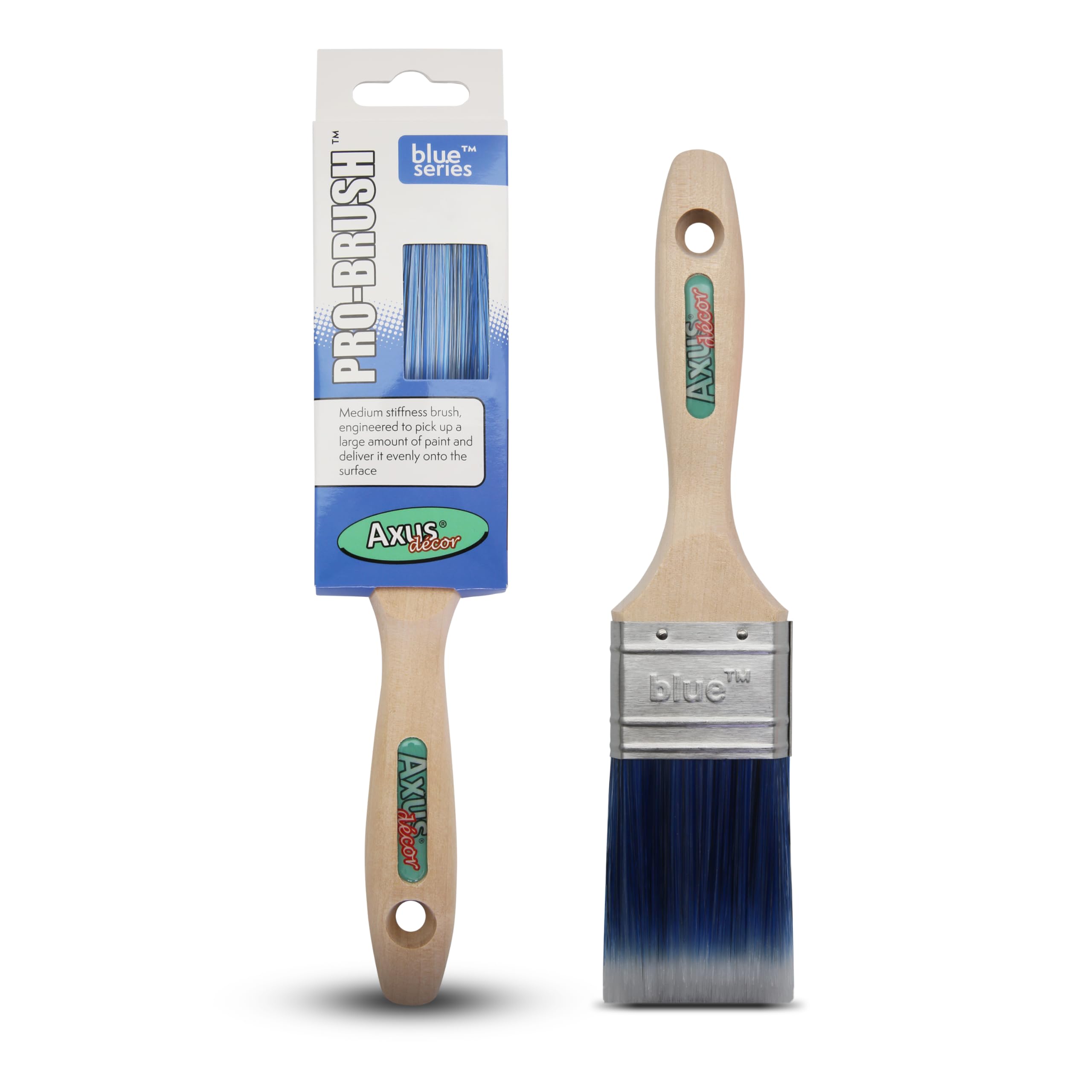 Axus Decor Pro small Paint Brush (Blue) - 2"/50mm - bristle brush for wall & ceiling paint, Synthetic Hair, Beavertail Handles, Rust-Resistant Stainless Steel, Compatible with Brushmate vapour boxes