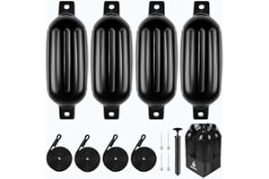 Dreizack Boat Fenders 4 Pack, Boat Bumpers for Docking with 4 Ropes, Inflatable Ribbed Marine Pontoon Boat Fender Bumper for Docks with 1 Storage Bag, 1 Air Pump and 4 Needles