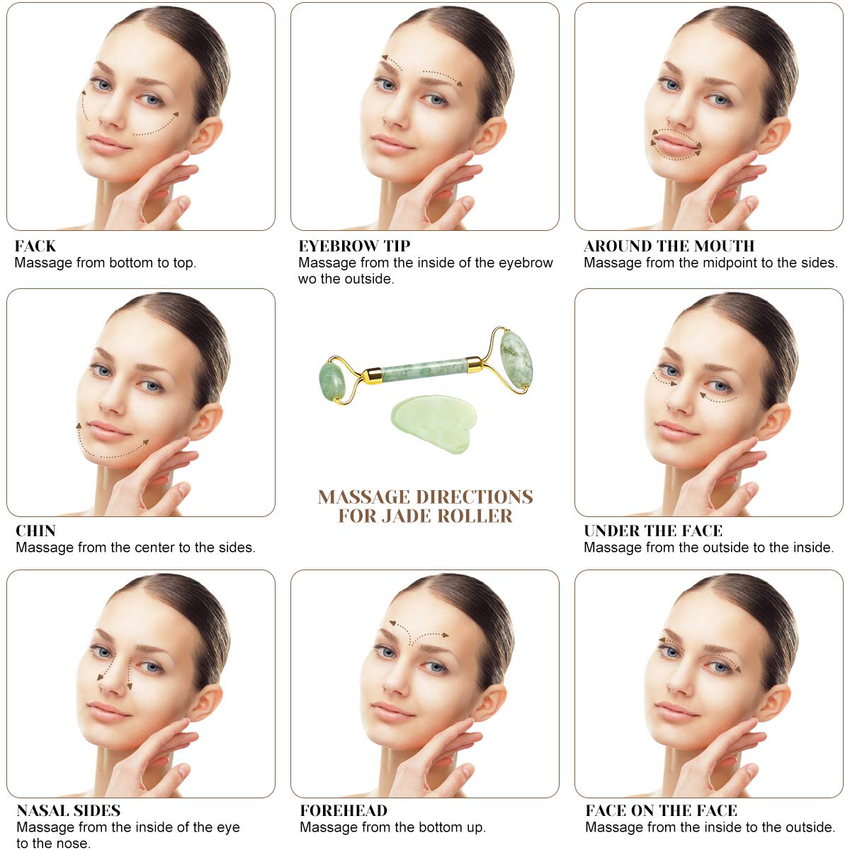 Jade Roller Gua Sha Massage Tool Set for Face Natural Facial Jade Stone Set Anti Aging Face Massager Face Eye Neck Beauty Roller for Smoothing Firming Include Gift Box: Beauty