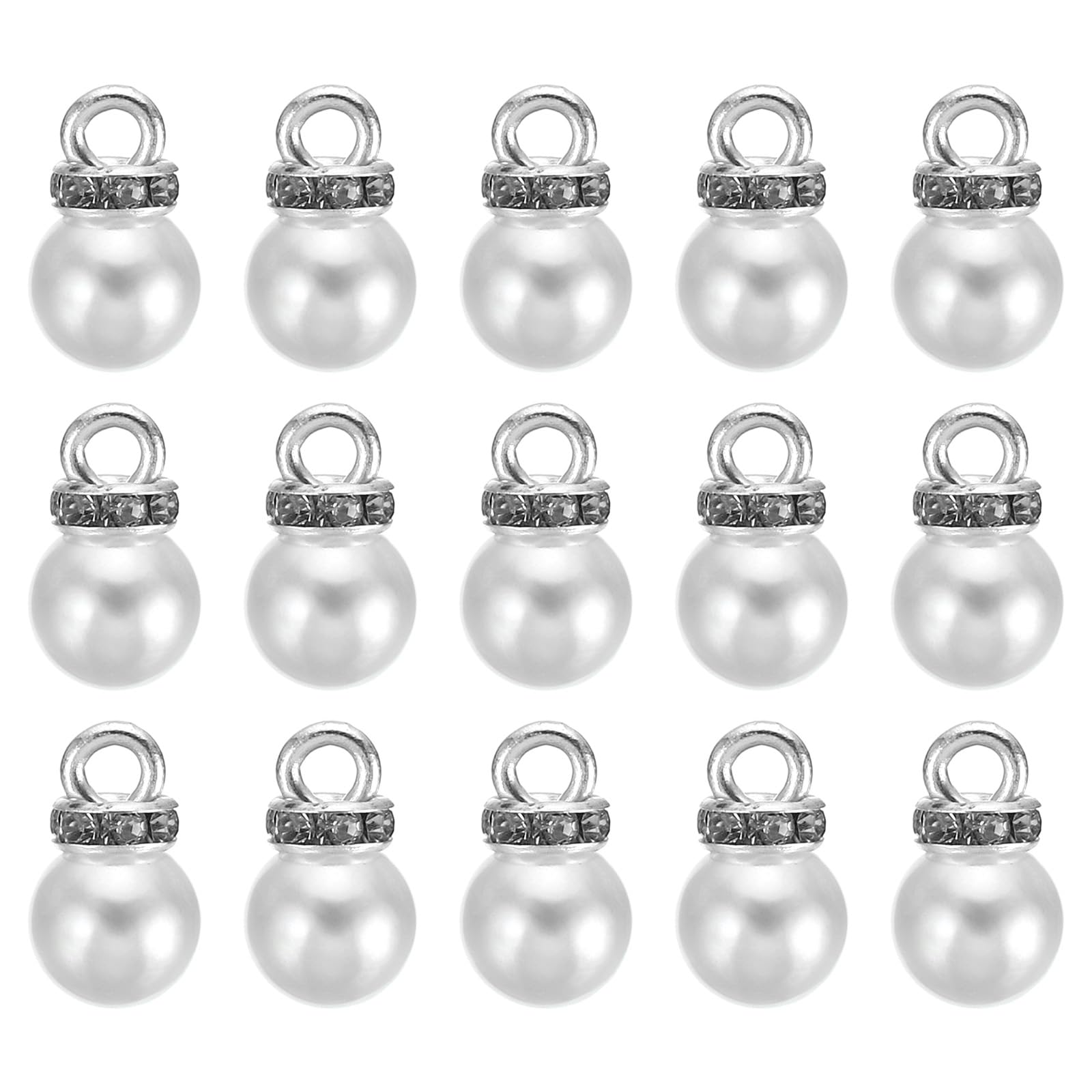 PATIKIL (10mm Pearl Charm, 100Pcs Pearl Beads Faux Pearl Pendant Charm with Rhinestone Beautiful Designer DIY for Making s s Wedding Crafts,Silver White