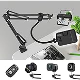 Overhead Phone Mount with 60 LED Portable Selfie Light and Phone Holder for Desk, Camera Mount Arm Stand with Remote, Overhead Stand for Video Recording, Live Streaming, TikTok, YouTube and Cooking