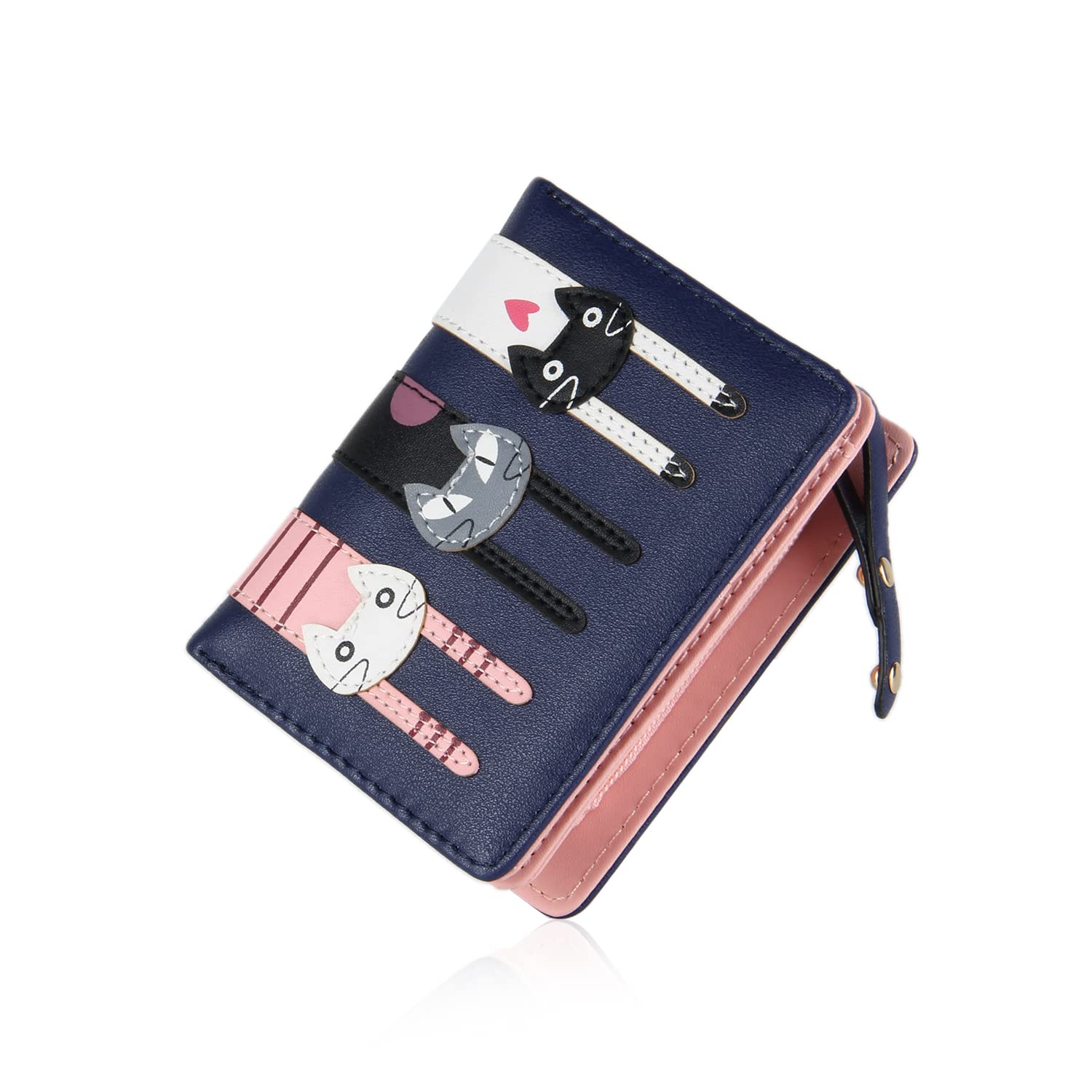 EVEOUT Women's Wallet PU Leather Purse Cute Short Bifold Money Bag with Coin Purse Card Holder Blue