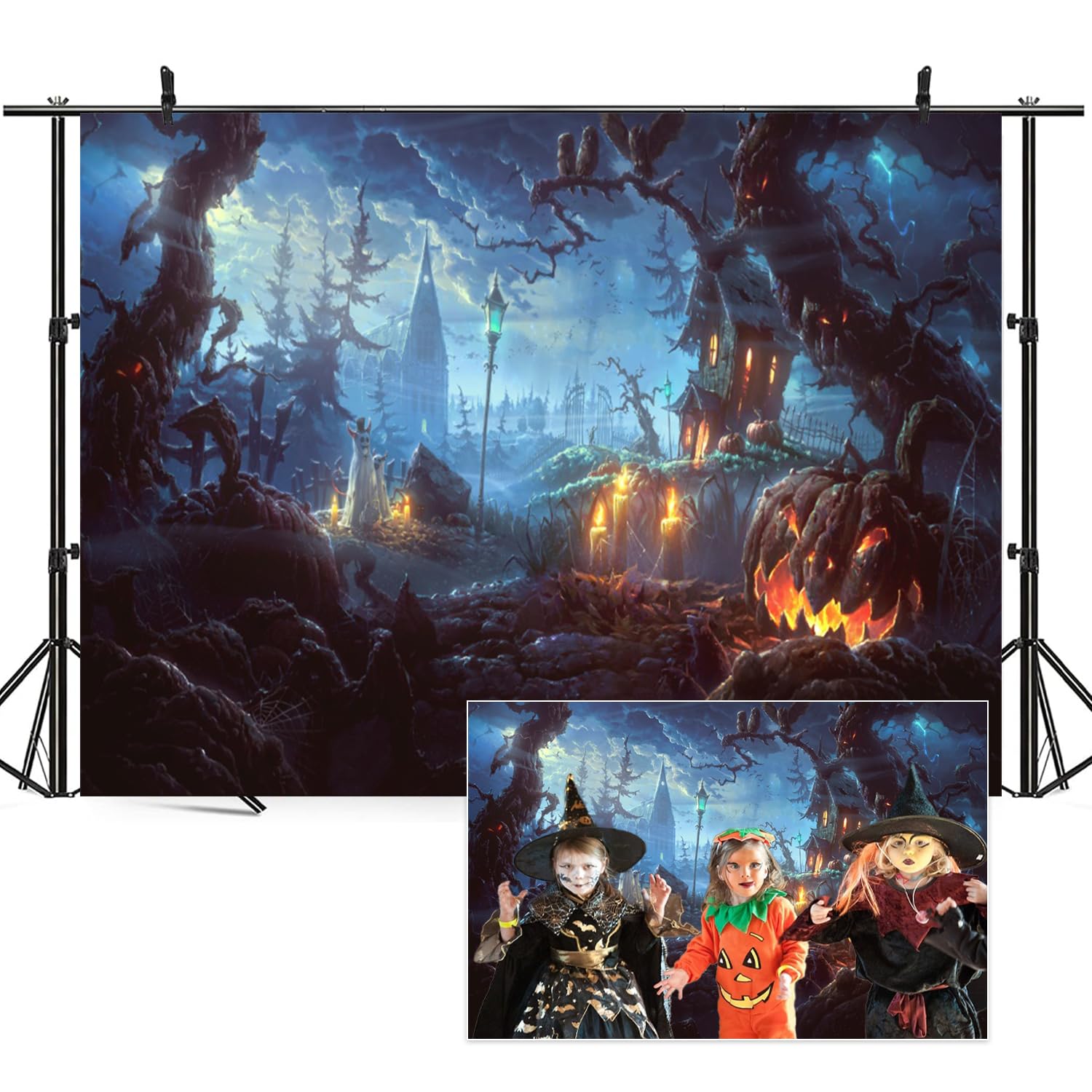 SDOTPMT 5x3ft Halloween Theme Photography Backdrop - Terror Cemetery Night - Dark Colors Vinyl Backdrop