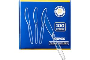 Plasticpro Disposable Clear Plastic Cutlery Disposable utensils Heavyweight 100 Count (Knives)